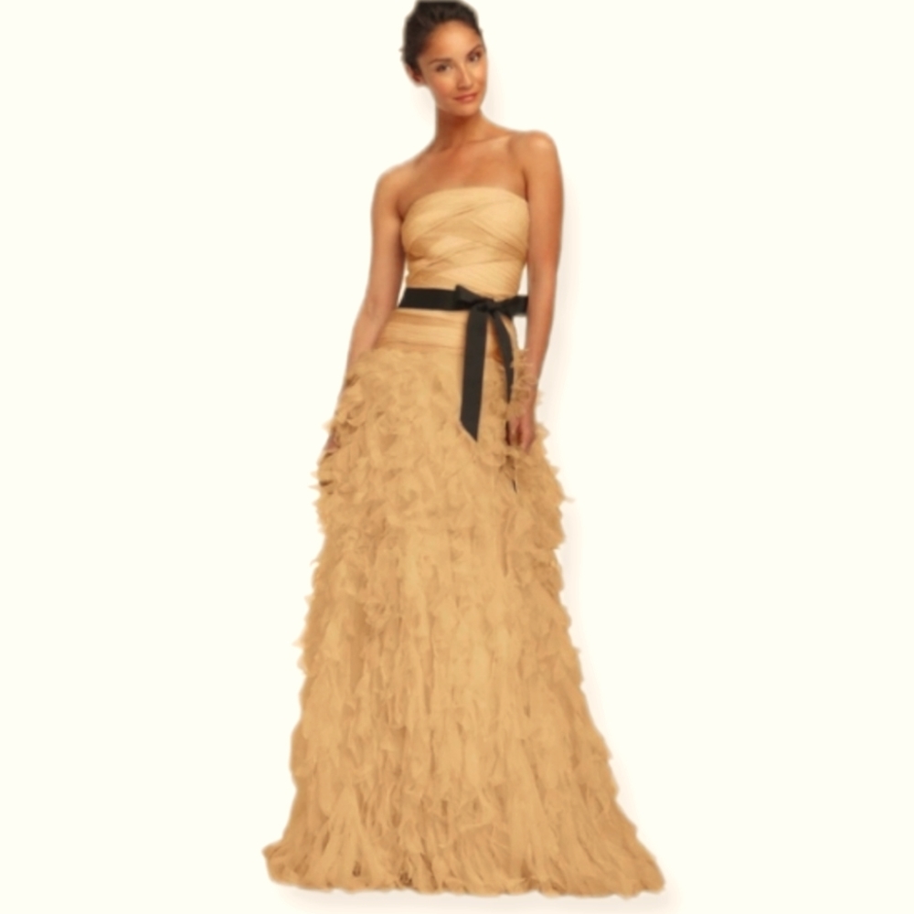 Tadashi Shoji Strapless Silk Gown with Metallic Trim